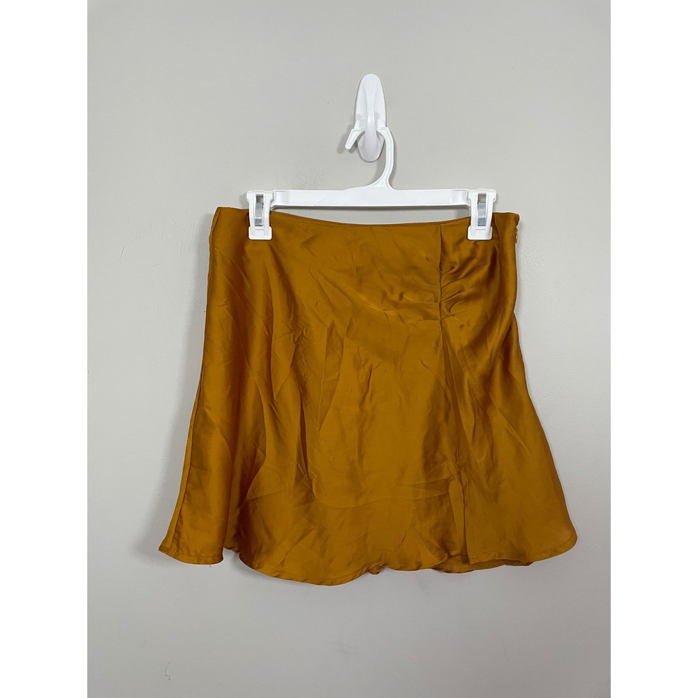 NWT Free‎ People Satin Ruched Mini Skirt in Yellow Size 6 Dainty Feminine Spring